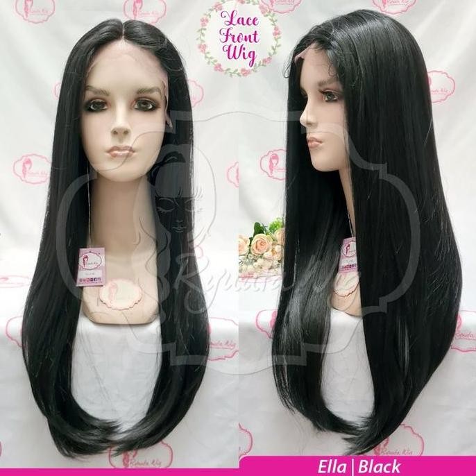 Silahkan Order] Wig Hitam Panjang Lurus Lace Front Wig Long Straight Ella Lurus Panjang Belah Tengah