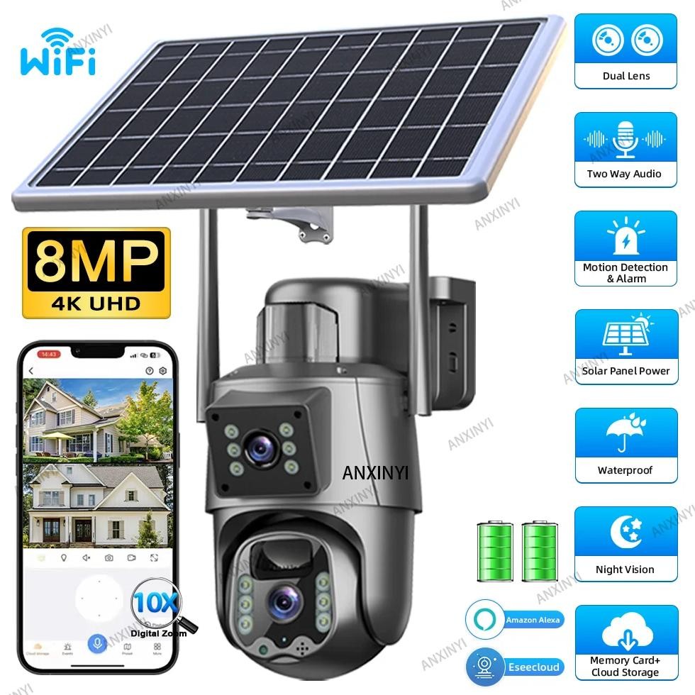 4K 8Mp Eseecloud Wireless Dual Video Dual Lens Waterproof Solar Powered Hd Ip Ptz Outdoor 2.4G/5G Wi