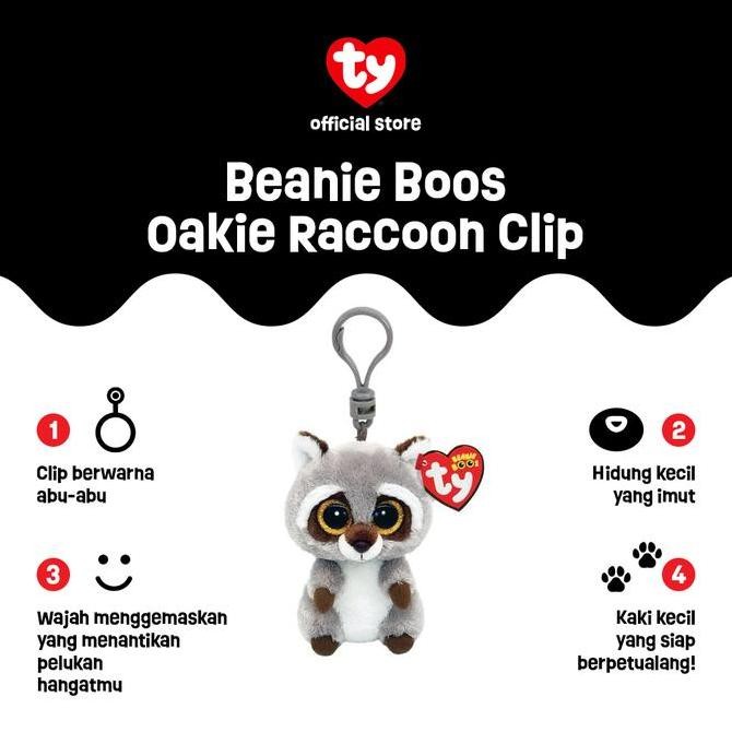 PROMO DISKON - TY Beanie Boos Oakie Racoon Keychain - Gantungan Kunci Boneka Rakun