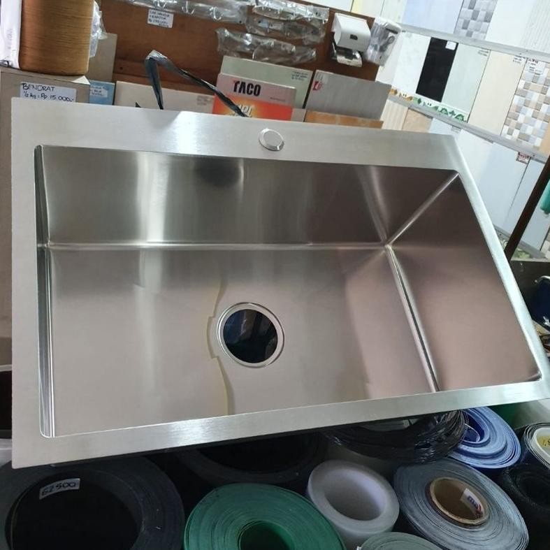 wastafel dapur cuci piring sink stainless silver 1 lubang 60cm x 45cm, dalam 21cm