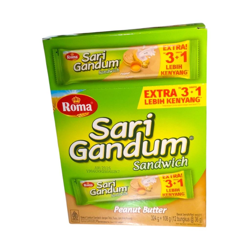 

ROMA SARI GANDUM SANDWICH PEANUT BUTTER 1 PACK ISI 12 PCS X 36 GR muraag