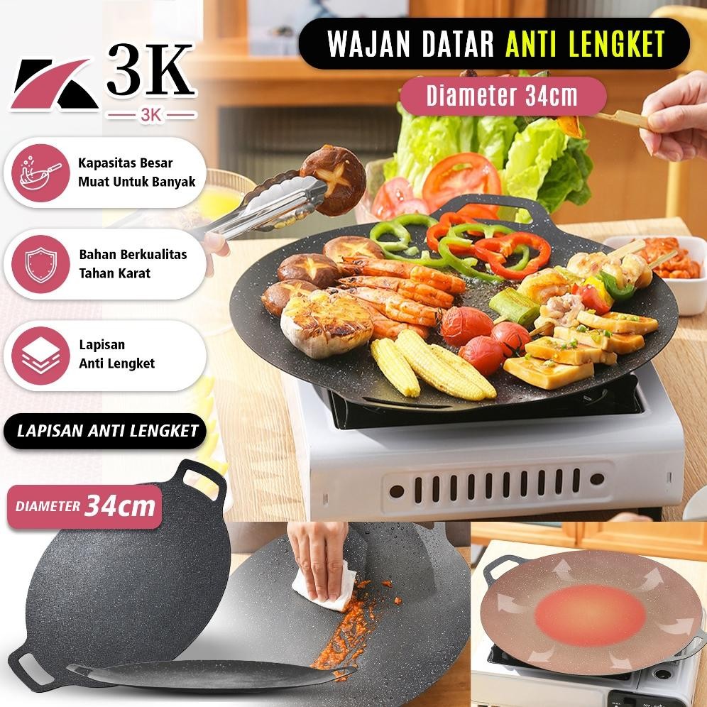 Bisa Cod (3K Surabaya) Wajan Datar Bbq Anti Lengket 34Cm Serbaguna/Panci Panggangan Ikan Grill Steak