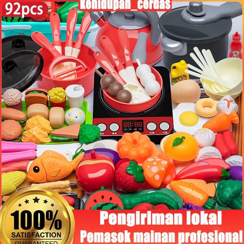 92Pcs Mainan Dapur Anak Kitchen Set Masak Masakan Mainan Dapur Cooking Set Mainan Anak Perempuan Mai