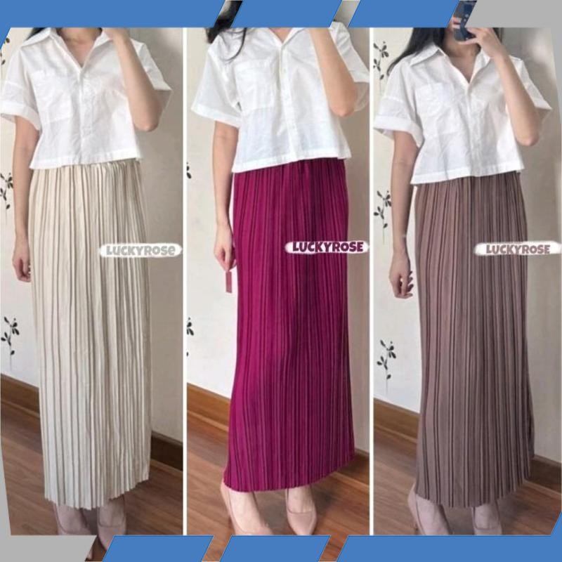 Bisa COD Rok Lidi Plisket Lurus Premium Rok Span Tebal Plisket Skirt Rok Wanita Panjang Pleats Skirt