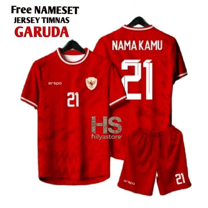 FS Jersey Timnas Indonesia Home Away Ukuran Dewasa Custom Nameset Kaos Olahraga Baju Futsal Sepak Bo