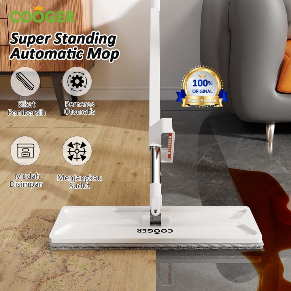Cooger Alat Pel Standing Microfiber Mop Pel Lantai Tarik Otomatis Pel Peras Otomatis Standing Mop