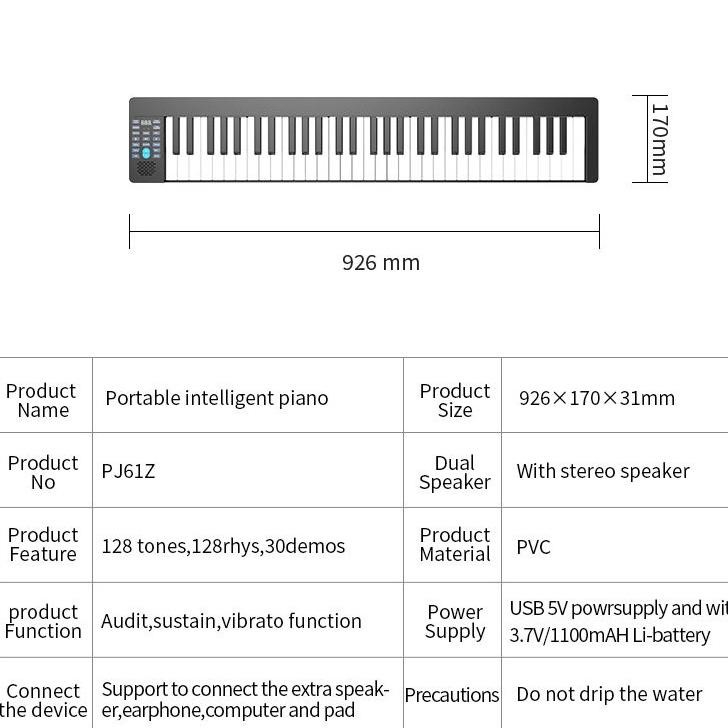 Piano Lipat Elektrik 61 Keys Keyboard Piano Alat Musik Keyboard Siswa Berlatih Piano 61B
