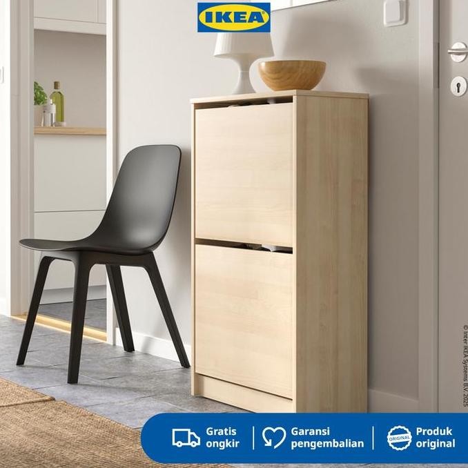 IKEA BISSA Rak Kabinet Sepatu Dengan 2 Kompartmen Kayu 49x28x93 cm   Furniture