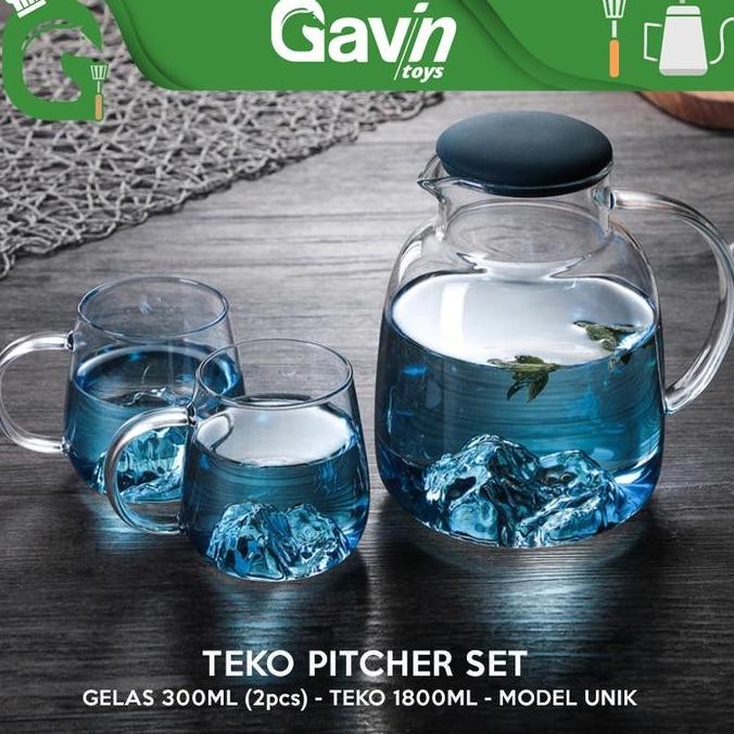 Teko Glass Set Pitcher Minuman 1800Ml Peralatan Minum Gift Set Unik