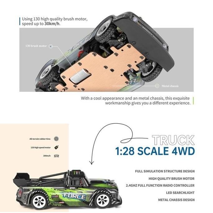Rc Car Wl 284131 Mobil Rc Drift Metal Chassis 1/28 Short Course Rtr