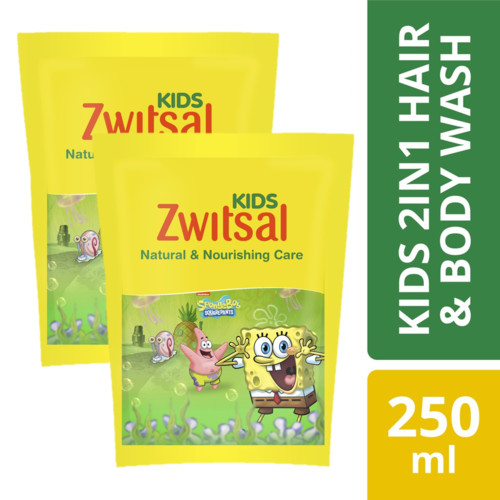 Zwitsal Kids 2 In 1 Hair & Body Wash Natural And Nourishing Care 250 ml x2
