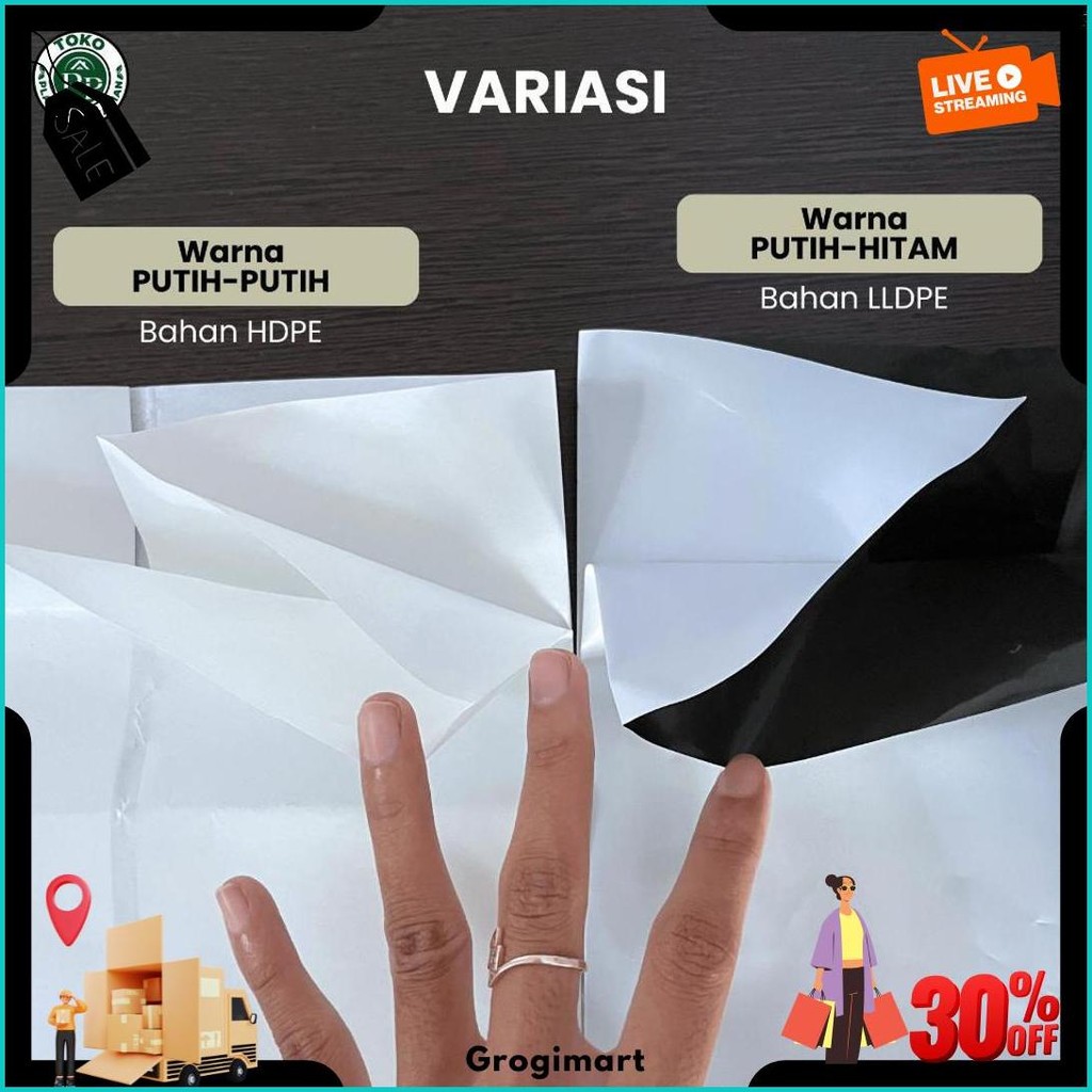 Polybag Putih 40 X 40 Isi 50 Lembar - Polybag Putih / Putih-Hitam Terlaris