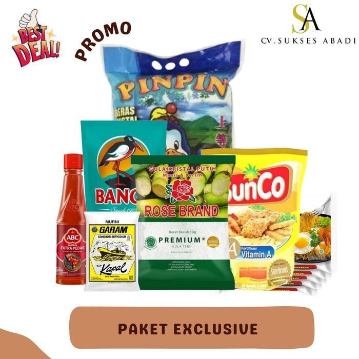 

SBID PAKET SEMBAKO EXCLUSIVE | PAKET BERBAGI PAKET SEMBAKO LENGKAP BERAS PREMIUM MINYAK GORENG MIE INSTAN GULA PASIR SAOS SAMBAL KECAP MANIS GARAM SUKSES ABADI