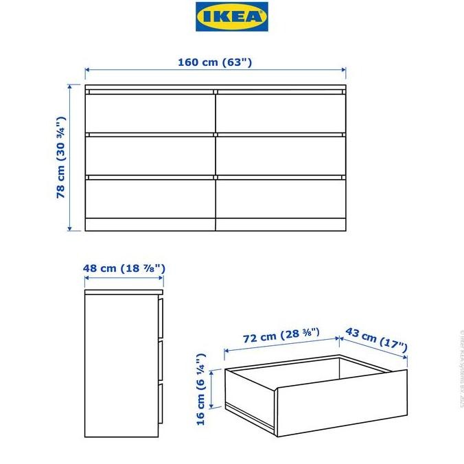 IKEA MALM Lemari 6 Laci Putih Minimalis 160x78 cm Furniture