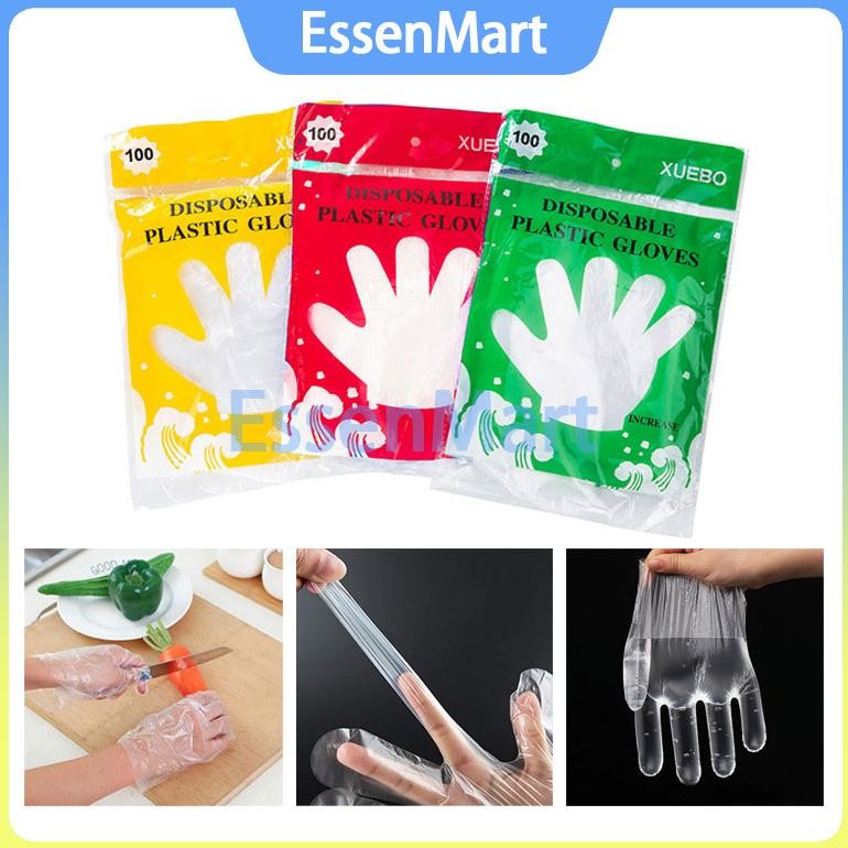Bisa Cod Sarung Tangan Plastik Sekali Pakai Isi 100 Pcs / Sarung Tangan Plastik Transparan Sekali Pa