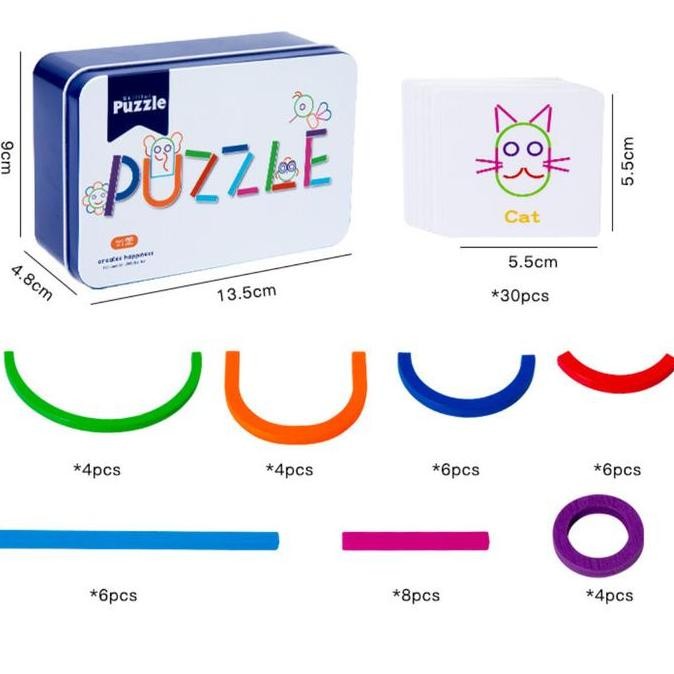 Mainan Edukasi Anak Menyusun Bentuk dari Stik dan Cincin kayu warna warni