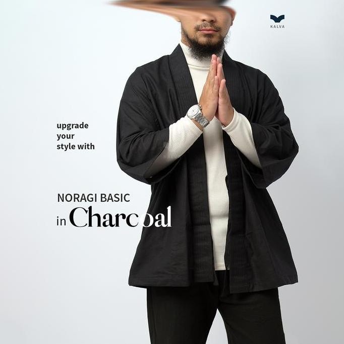 Outer Pria Kimono Noragi Hitam Kalva Basic Series Black Charcoal | Jaket Kimono Casual SS