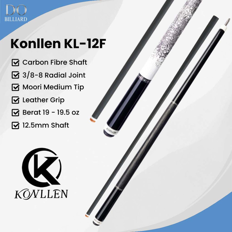 Stick Billiard KONLLEN KL-12F Carbon Cue Leather Grip Low Deflection / Stick Konllen KL-12F Dobillia