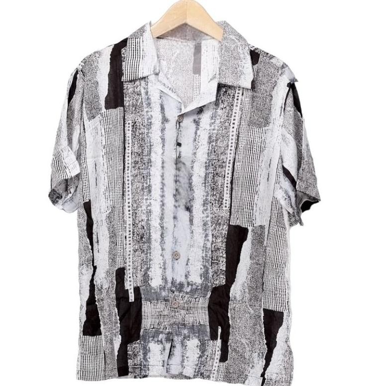 Cod Kemeja Pria Vintage Casual Abstrak Lengan Pendek Retro Lea