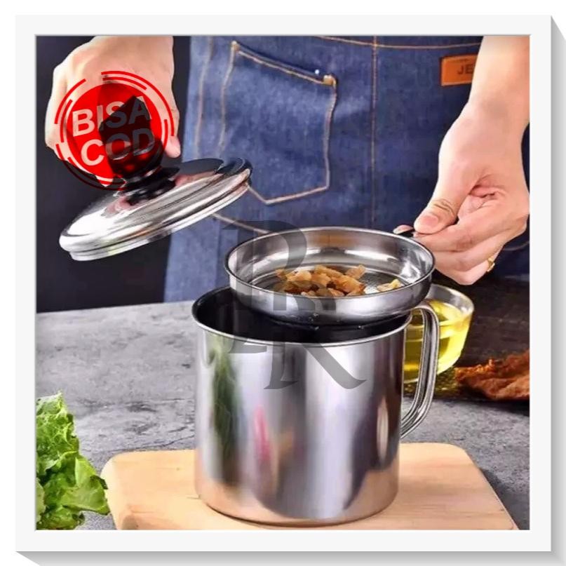 Bisa Cod Tempat Saring Minyak Stainless / Oil Pot Stainless Steel Kecil/ Wadah Saringan Minyak / Gel