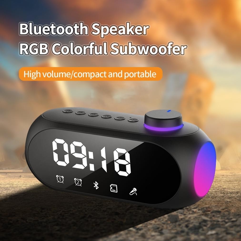 (Penjualan Terbaik) Bluetooth Speaker Ultra Hd Asli Desain Cermin Led Tampilan Digital, Multi-Warna 