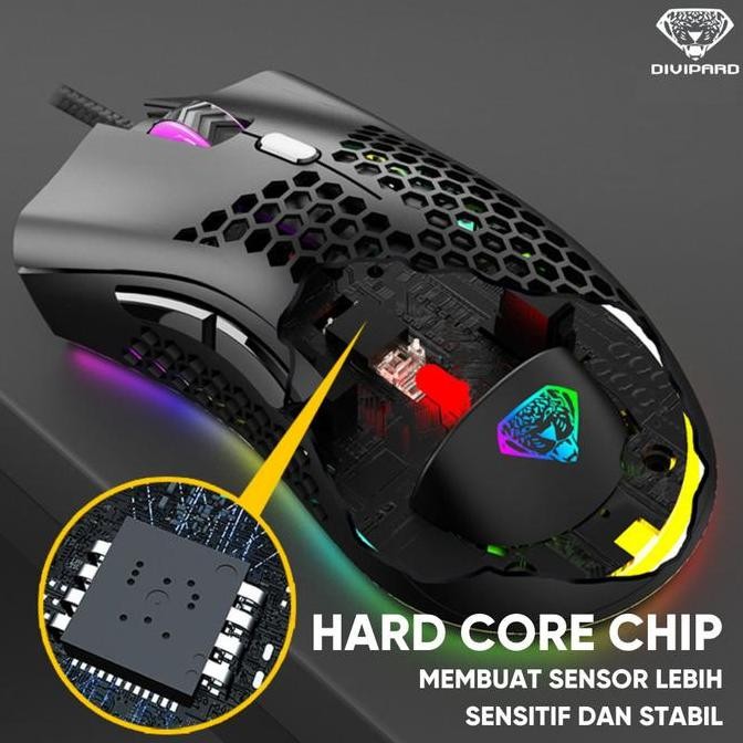 INSTAN MOUSE GAMING KABEL DIVIPARD G905 HONEY COMB RGB LED LIGHT PREMIUM DESIGN SARANG LEBAH LARIS