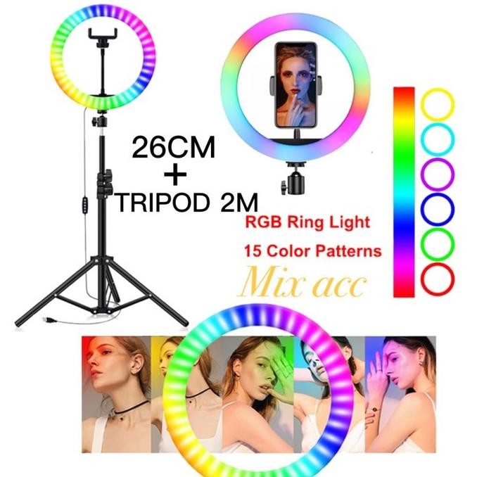 Mixio Ring Light Rgb Rainbow Mixio 26Cm + Tripod Mini Besi Tripod Stand 1.1M 1.6M 2.M