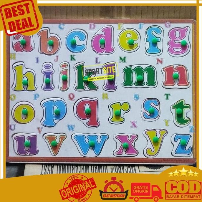 puzzle Kayu Huruf Kecil Wood Knop. Mainan Edukasi Anak Bongkar Pasang