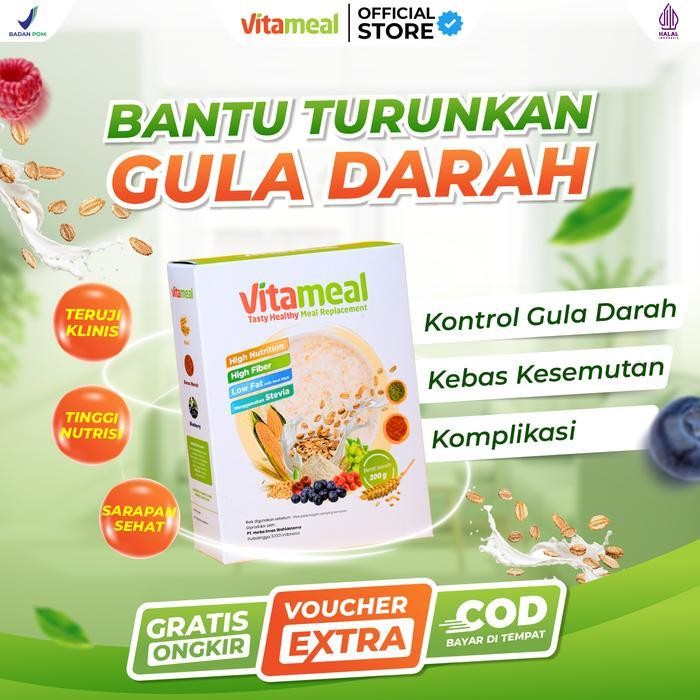 

MN [ ORIGINAL ] VITAMEAL Sereal, ( LENGKAP ) Paket 1 Box - 3 Box | Sereal Makanan Nutrisi Sehat Rendah Gula, Rendah Kalori, Tinggi Serat & Antioksidan - Sumber Protein, Kalsium, Vitamin & Mineral - Pengganti Sarapan Oat Food Granola Oatmeal Susu Cereal