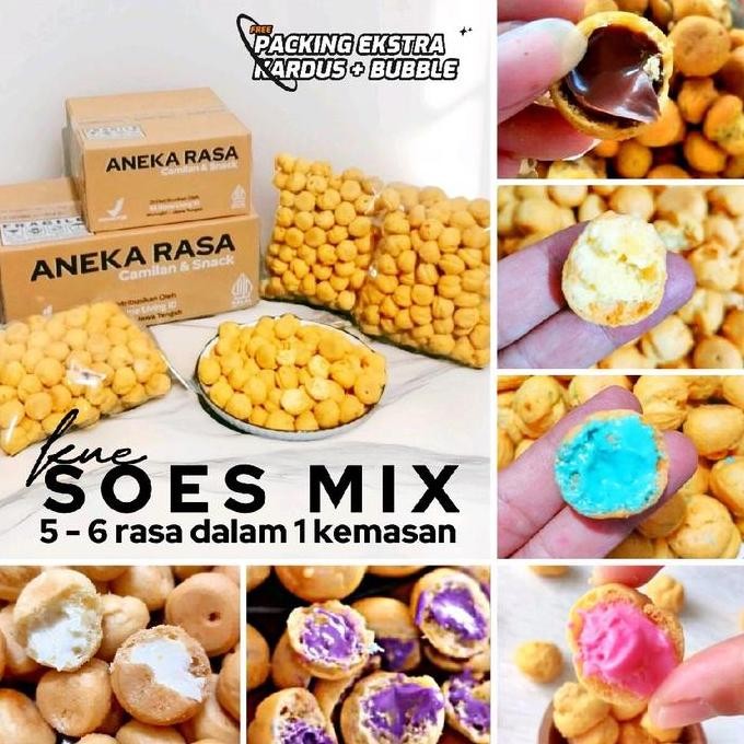 Soes 7 Rasa 1Kg - Mix Coklat Keju Blueberry Strawberry Taro Vanilla Kue Sus Kering Cokelat Lumer 500