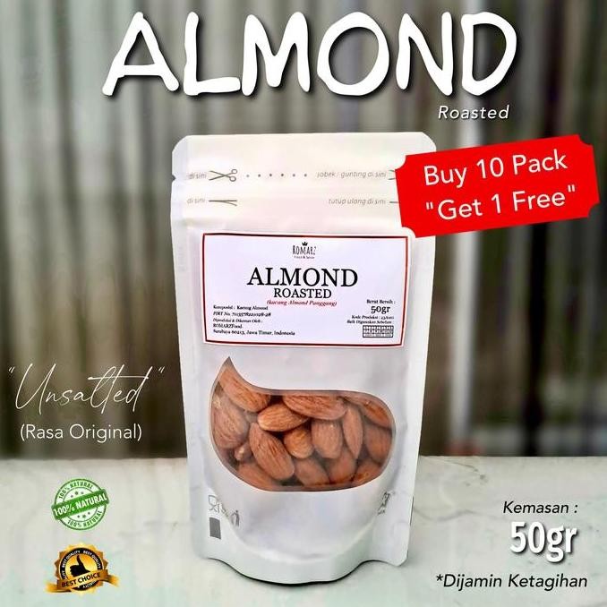 

Kacang Almond Roasted Almond Panggang Original 50Gr (Beli 10 Gratis 1) Allshop