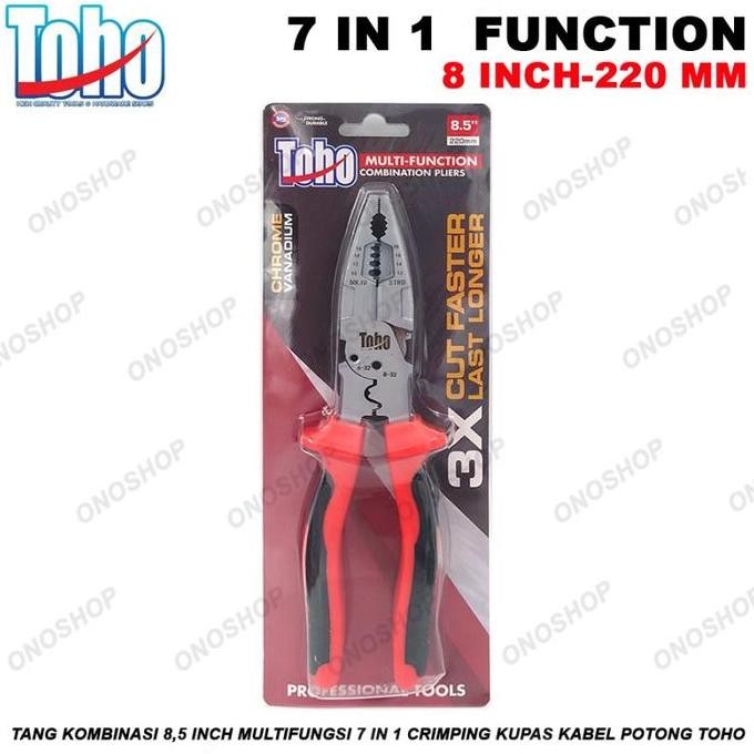 Tang Kombinasi 8,5 Inch Multifungsi 7 in 1 Crimping Kupas Kabel Potong TOHO