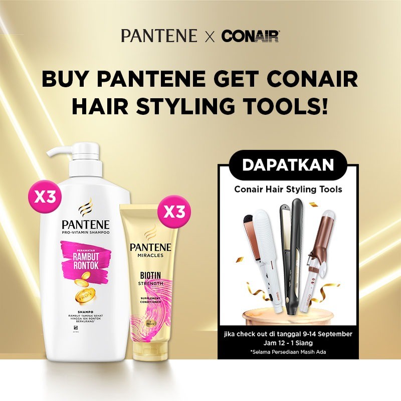 [SPECIAL DEAL Pantene x CONAIR] Pantene Sampo Perawatan Rambut Rontok Pro-V 900ml x3 + Pantene Condi
