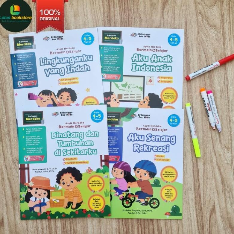 SALE Paket Asyik Merdeka Bermain & Belajar TK A Usia 4-5 Tahun (Isi 4 Buku) - Penerbit Erlangga - Bu