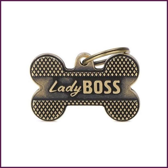 

TERBARU MYFAMILY ID TAG-"LADY BOSS" IN ENGLISH BRASS |PERSONALIZED CAT DOG TAG TERLARIS