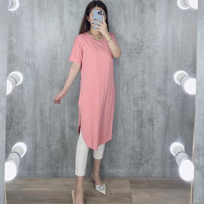 Df205>> | Tunik Belah Samping | Kaos Tunik Oversize Lengan Pendek