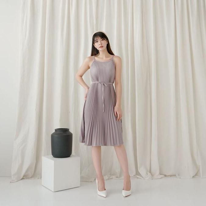 Df346>> Dress Plisket Midi / Dress Plisket Wanita / Pleated Dress Casual Panjang