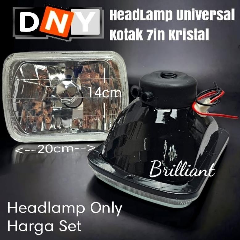 Head Lamp H4 Universal - 7In Kotak / Bulat Kristal - Harga Set 2Pc Kanan Kiri
