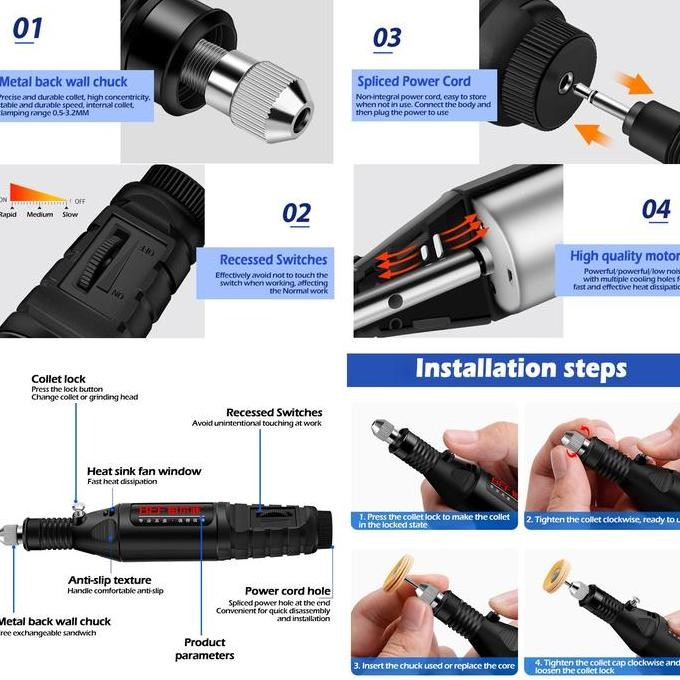 

Bor Mini 12V DC RPM Mini Drill Electric Engraver Grinder Gerinda Electrik Listrik Cordless Alat Ukir Kayu Amplas 3000-18000 RPM