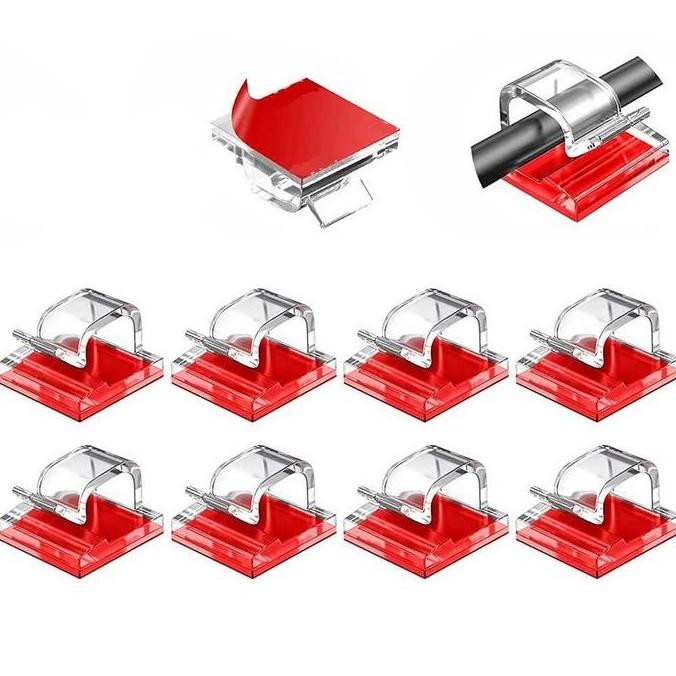 Klip Klem Penjepit Kabel Listik Stiker Tempel Meja Dinding Transparan 5 Mm Cable Clip 10 Pcs Untuk K