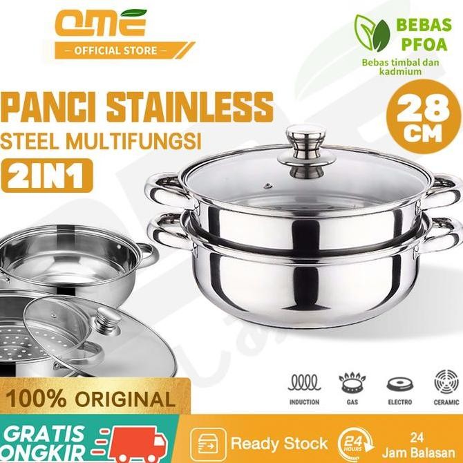 Panci Steamer Kukus Stainless 4 Tingkat / Panci Steamer / Panci Steamer Kukus Stainless Steel 28Cm K