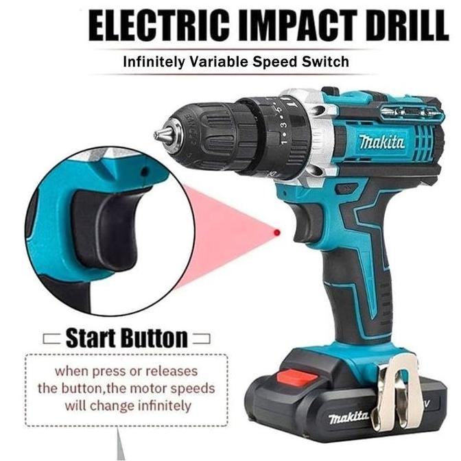 Makita Hp333D 36V Bor Impact Nirkabel Dari Jepang, Daya Tinggi Baterai Lithium, Buku Petunjuk Origin