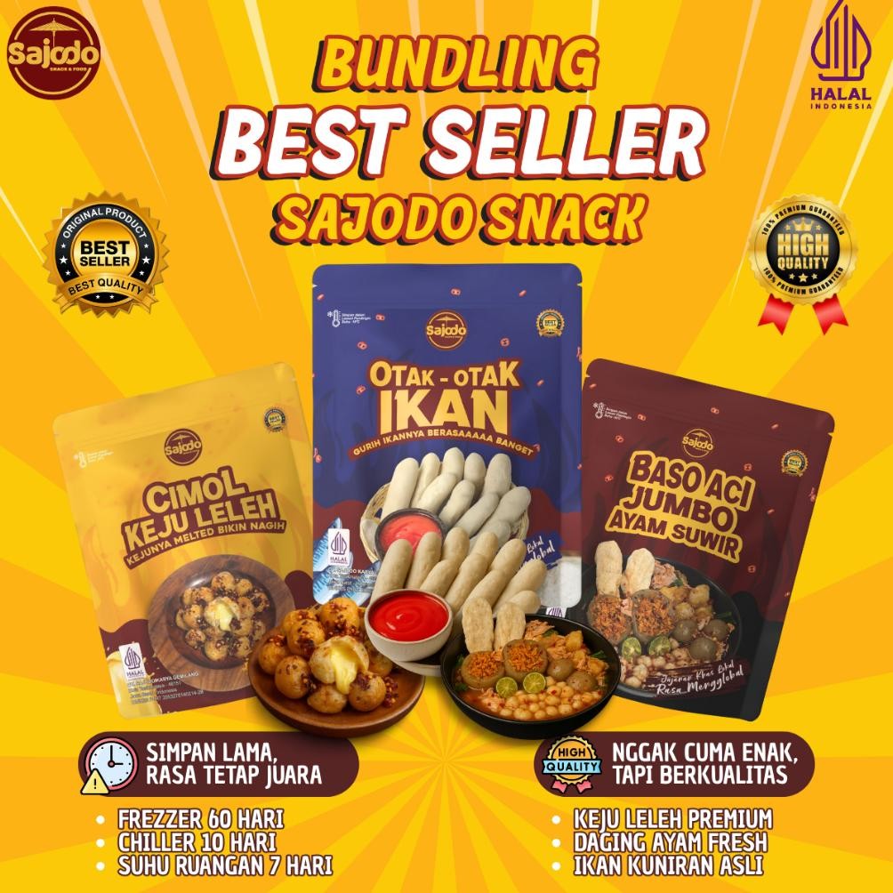 

READY STOK [Paling Murah] PAKET BEST SELLER BASO ACI JUMBO, CIMOL KEJU LELEH, OTAK - OTAK IKAN Sajodo Snack & Food Siap kirim