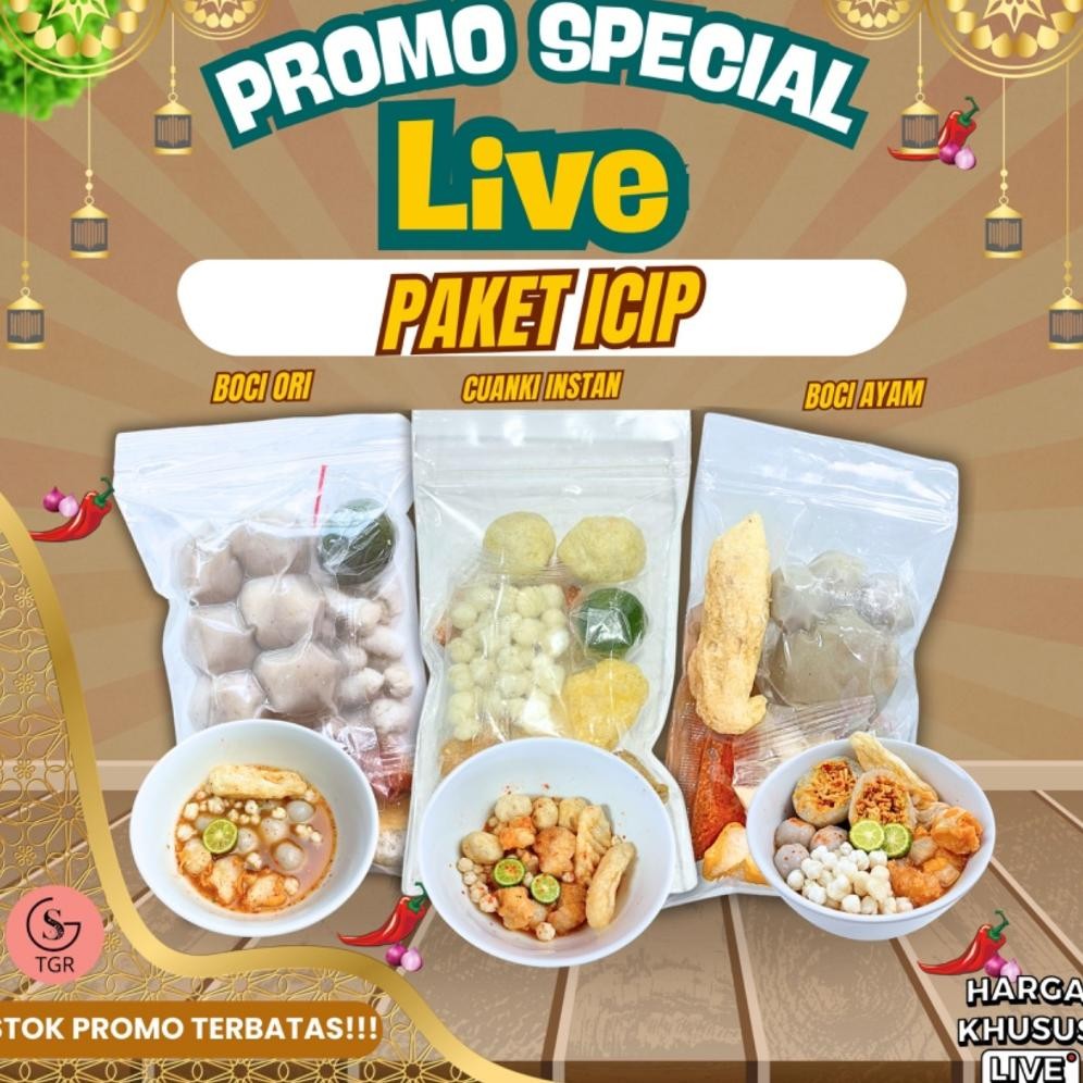 

READY STOK [ SPECIAL LIVE 9.9] PAKET ICIP 3 BUNGKUS-BASO ACI AYAM EKO,BASO ACI ORI,CUANKI INSTAN Siap kirim