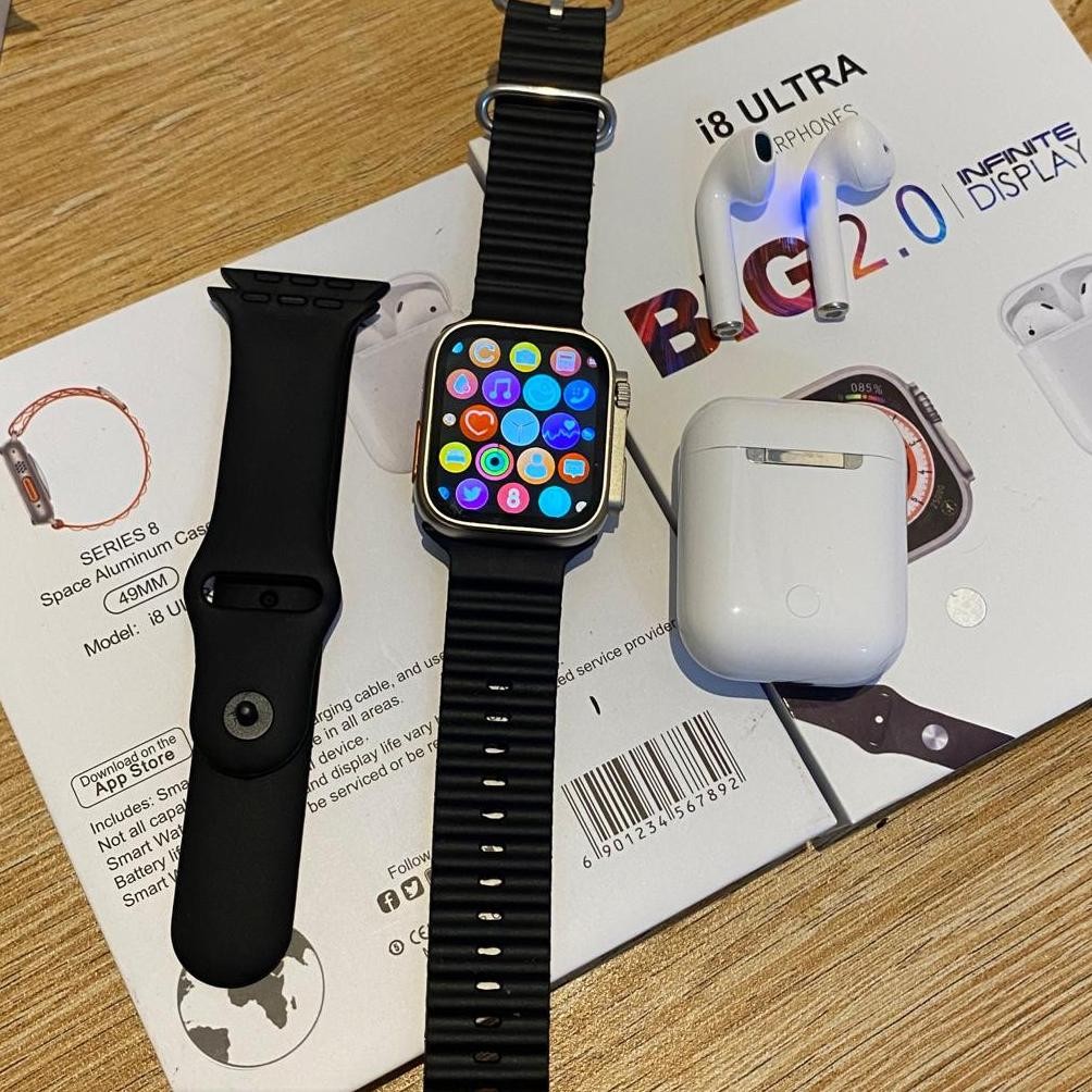 TERLARIS Terbaru Ultra i8 Smartwatch i8 Ultra Smartwatch Free Headset dan Strap Polos ~ COD Siap kir