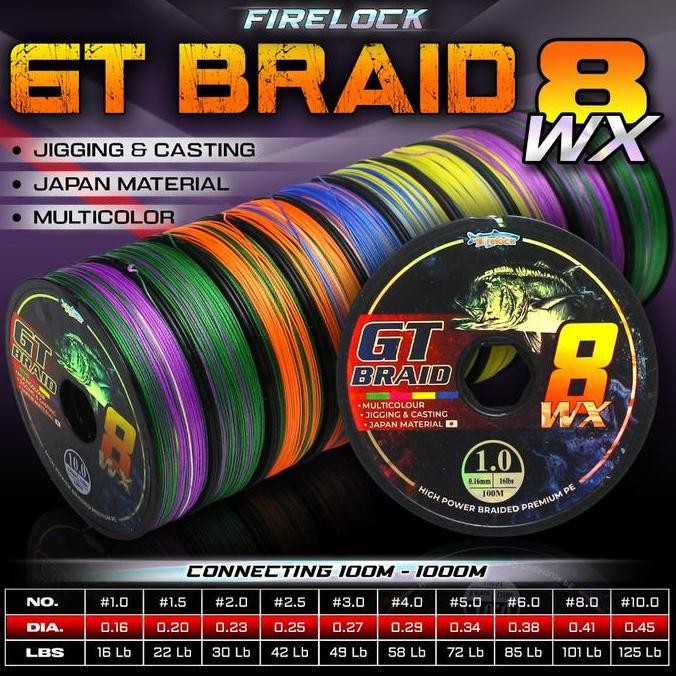 Terbaik | Senar Pe Gt Braid | Benang Pancing Firelock X8 | Senar Pancing | Conne | 100% Ori