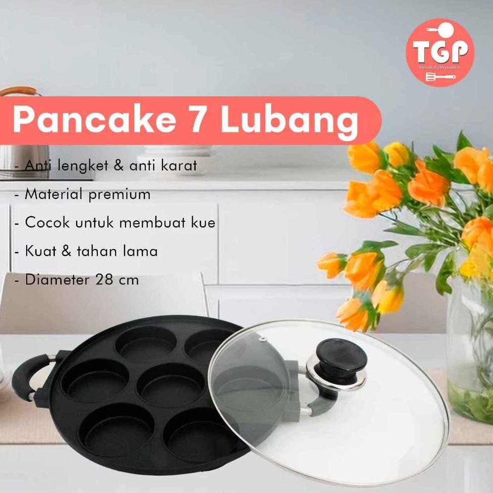 CETAKAN LOYANG PANCAKE MAKLOR CILOR TELUR 7 LUBANG DATAR IDOLA DAN TUTUP KACA