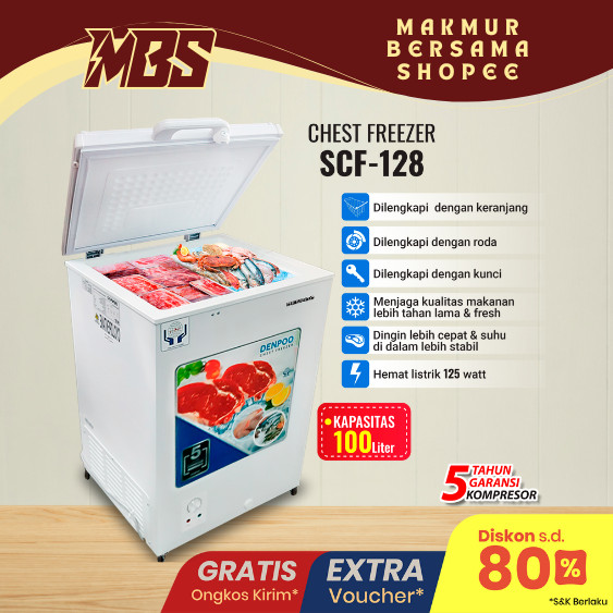 SCF 128 FREEZER BOX FOOD FROZEN 96 LITER DENPOO