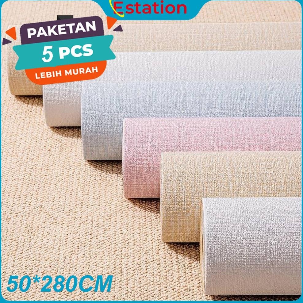 (PAKET 5 Roll) Wallpaper Linen 5 Roll | Wallpaper Dinding | Dekorasi Kamar | Wallpaper Dinding Linen