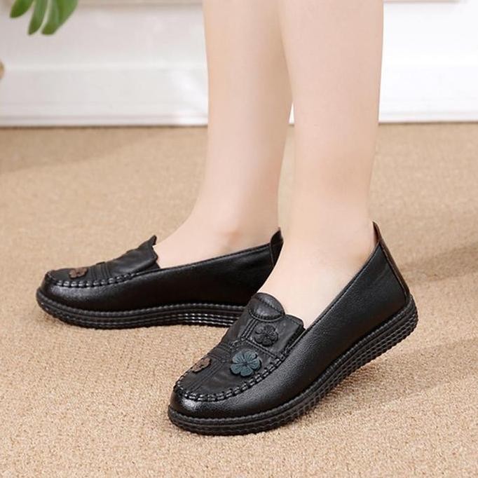 DF253>> QINGSHUI Sepatu Wanita Kerja Kantor QINGSHUI Kulit Tinggi Slip-on Fashion Loafers Karet Kasu